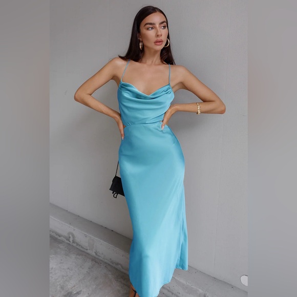 SOLD Satin Dress NWT Blue XS Runaway The Label - Picture 3 of 11